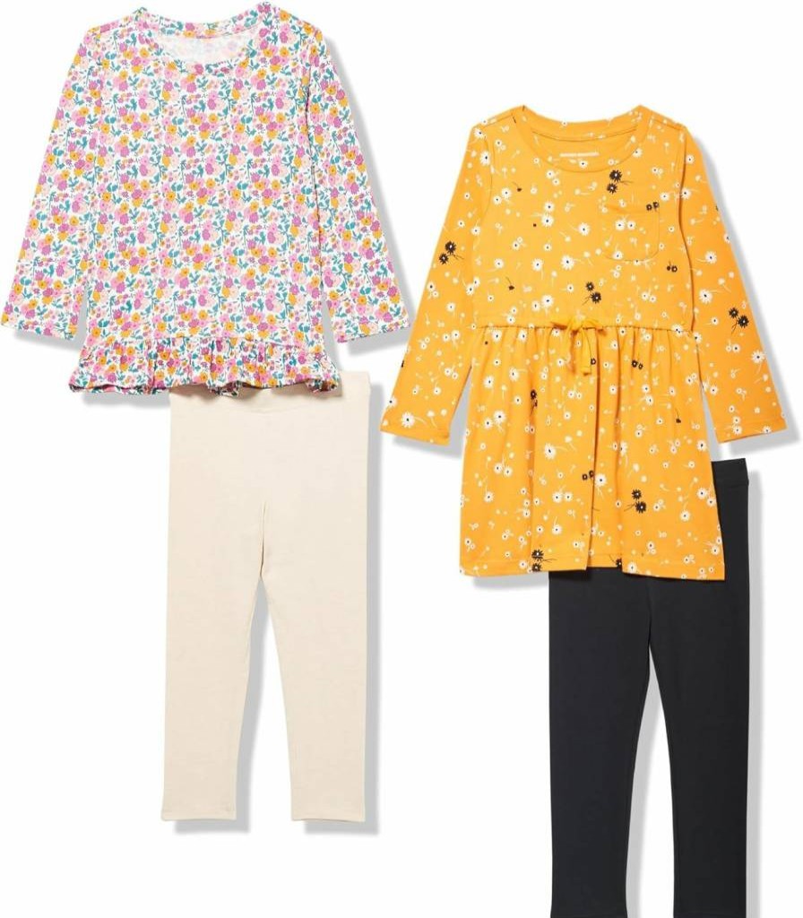 Amazon Essentials Girls & Toddlers' 4-Pack Long-Sleeve Outfit Set - Comfortable Kids Clothing Bundle
