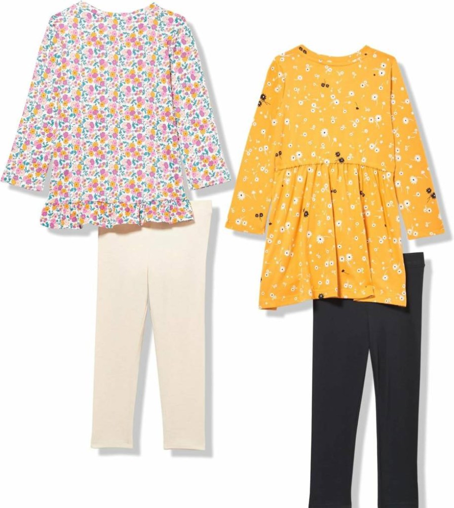 Amazon Essentials Girls & Toddlers' 4-Pack Long-Sleeve Outfit Set - Comfortable Kids Clothing Bundle