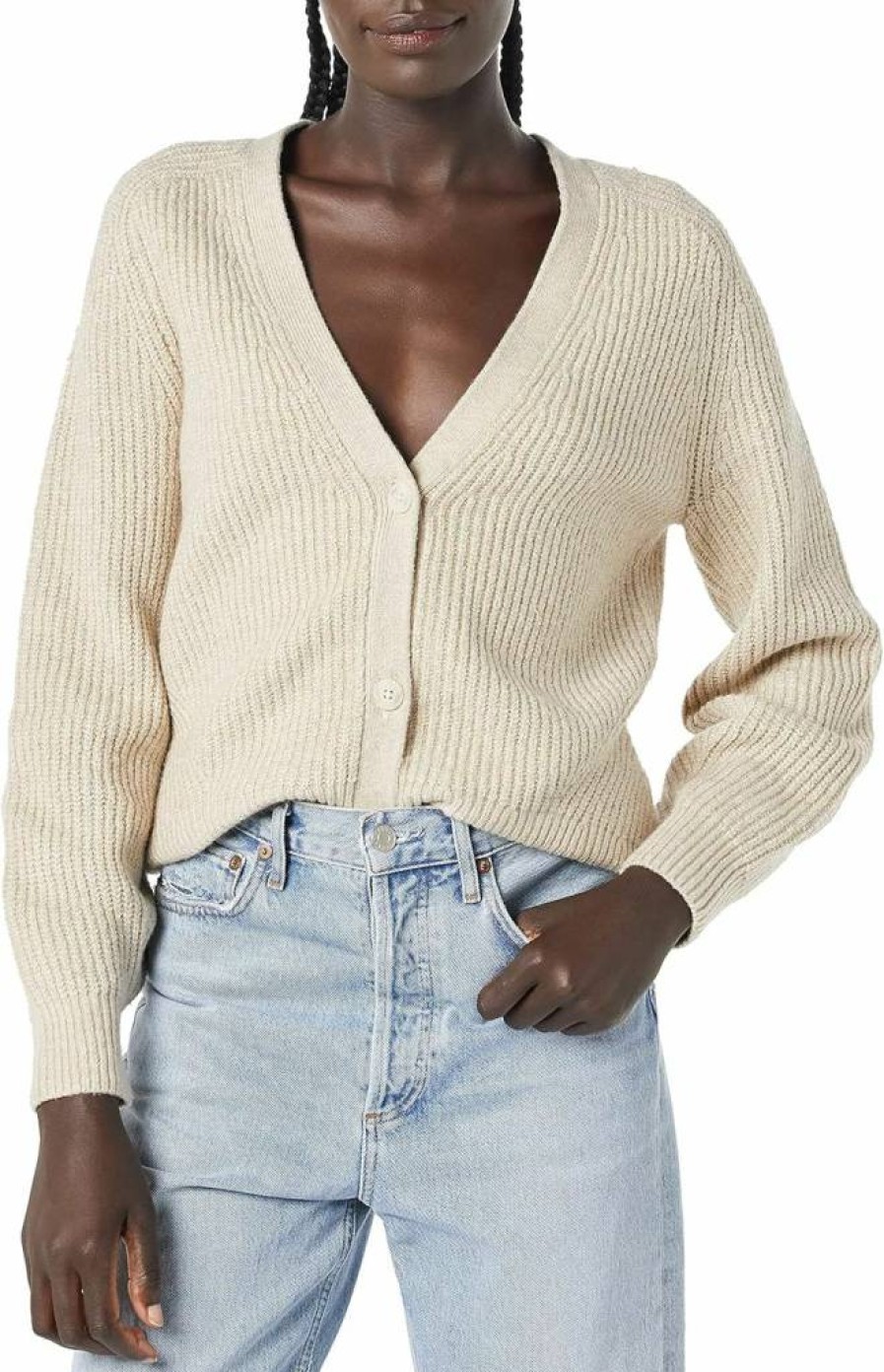 Amazon Essentials Women's Ribbed Blouson Cardigan - Soft Touch Knit Sweater for Women