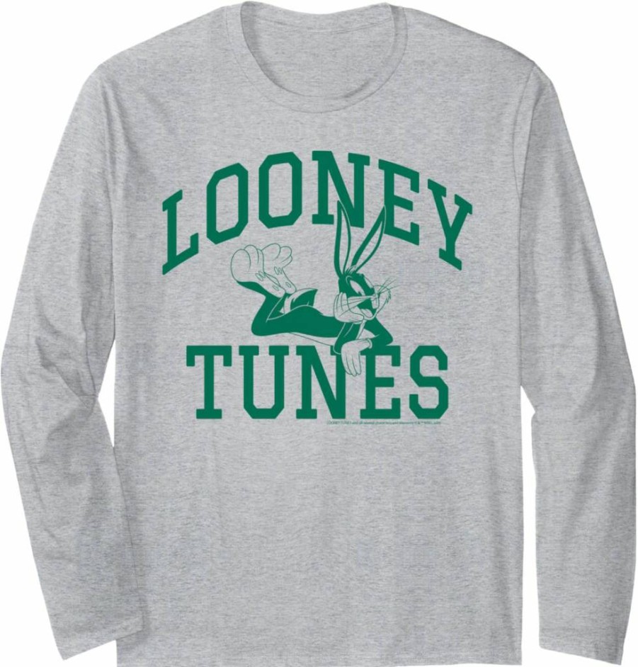 Amazon Essentials Men's Looney Tunes Bugs Bunny Graphic Long Sleeve T-Shirt, Collegiate Style Cotton Tee