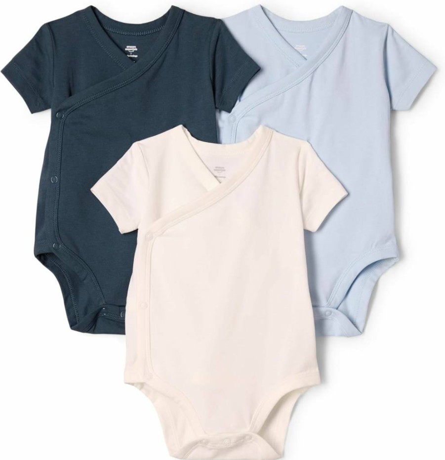 Amazon Essentials Baby Bodysuits 3-Pack, Unisex Side-Snap Short Sleeve Onesies for Newborns & Infants