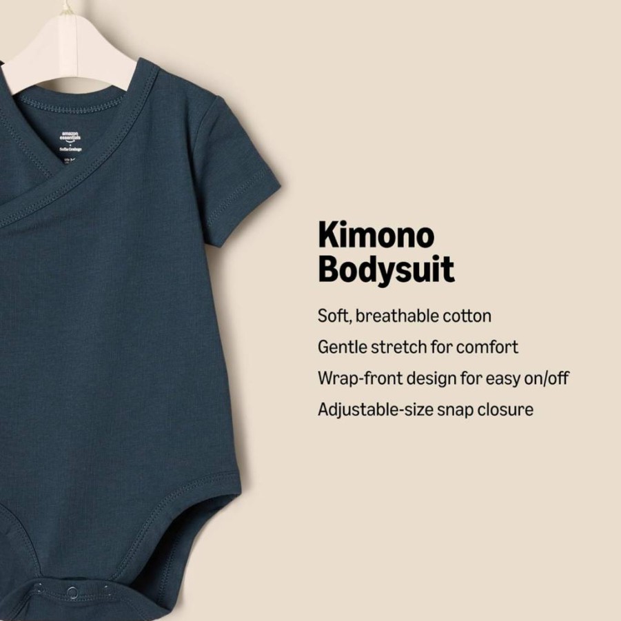 Amazon Essentials Baby Bodysuits 3-Pack, Unisex Side-Snap Short Sleeve Onesies for Newborns & Infants