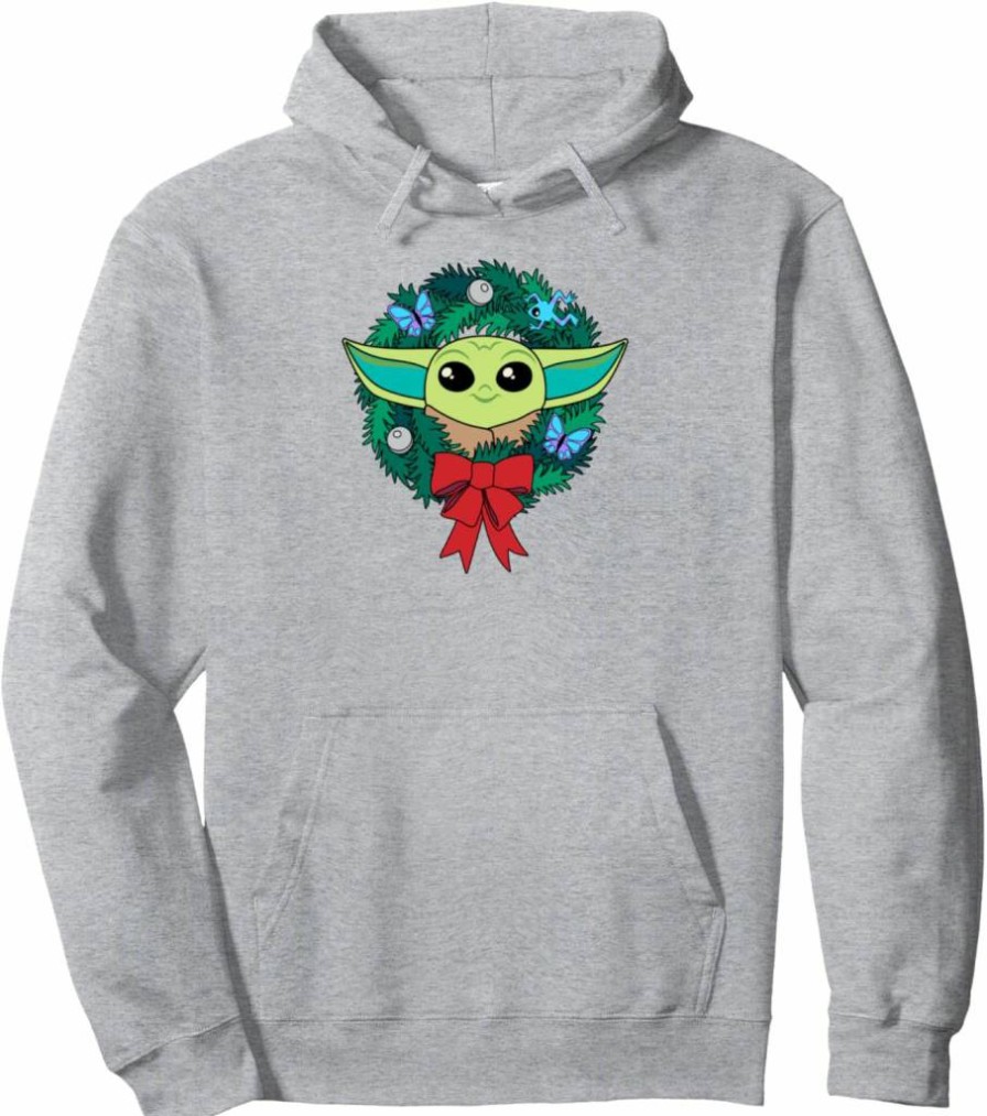 Amazon Essentials Star Wars The Mandalorian Grogu Christmas Sweatshirt Hoodie with Holiday Wreath Design