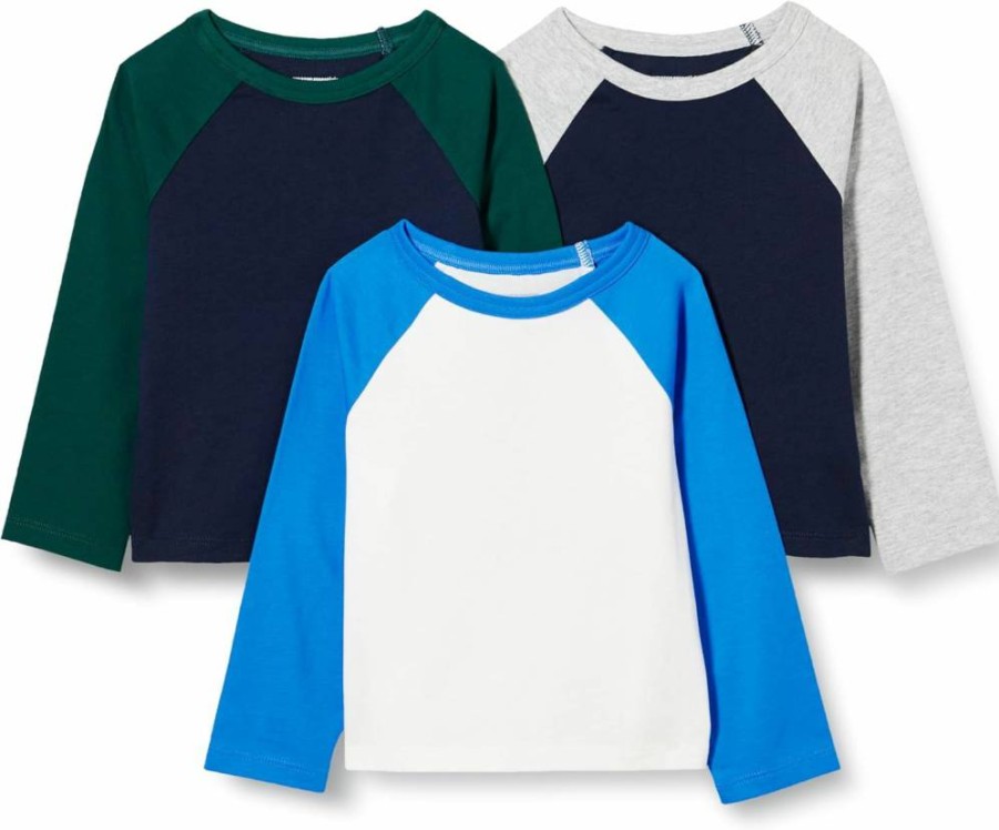 Amazon Essentials Boys' Long Sleeve Cotton T-Shirts 3-Pack, Soft Toddler & Kids Tees