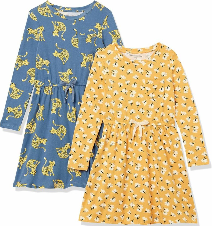Amazon Essentials Girls' Long-Sleeve T-Shirt Dress with Elastic Waist for Toddlers
