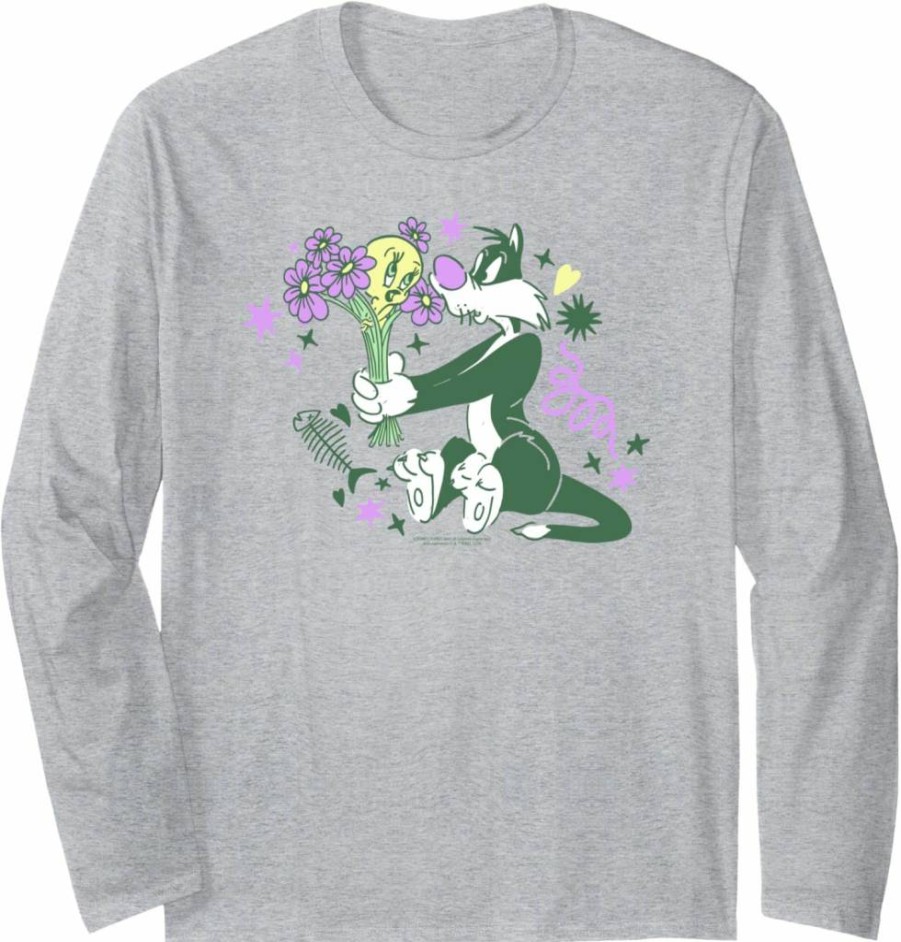 Amazon Essentials Looney Tunes Tweety & Sylvester Graphic Long Sleeve Cotton T-Shirt for Men & Women