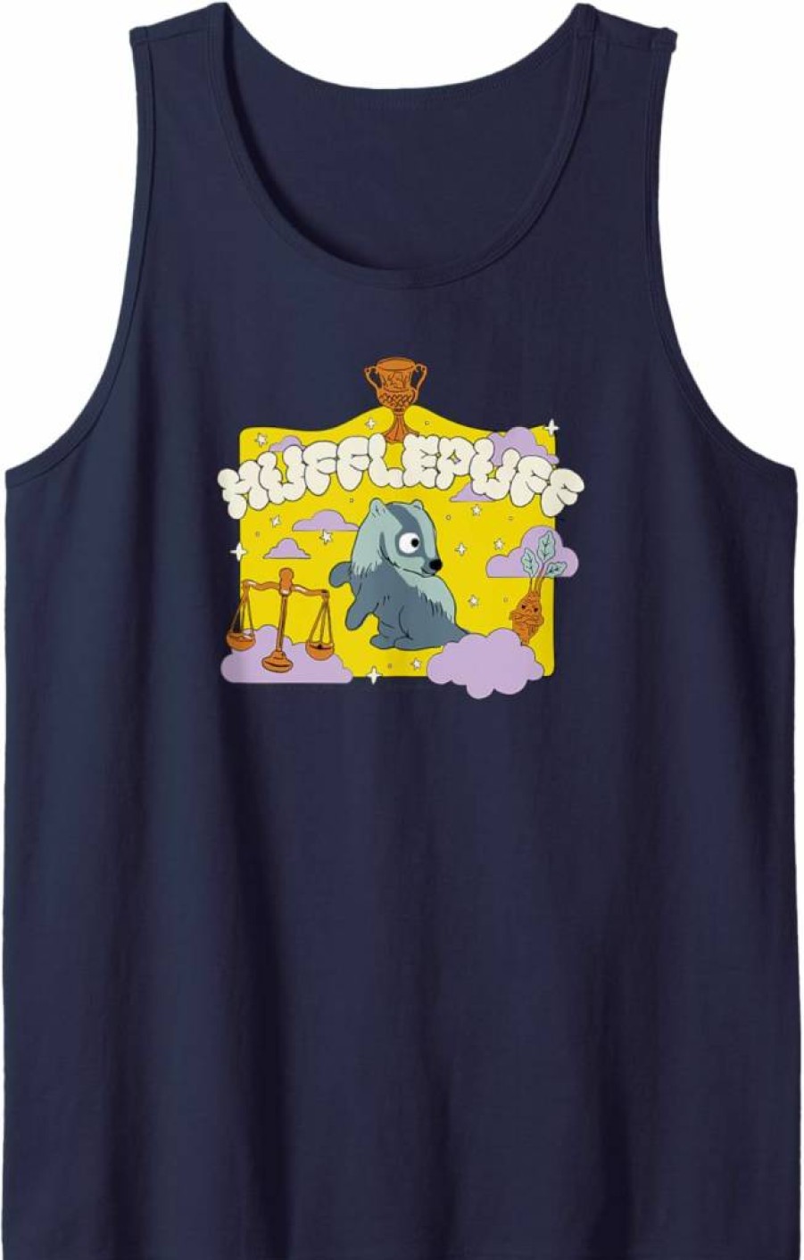 Amazon Essentials Men's Harry Potter Hufflepuff House Graphic Tank Top, Hogwarts Cartoon Design, Lightweight Casual Tee