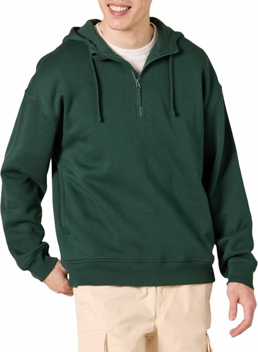 Amazon Essentials Men's Oversized Quarter-Zip Hooded Sweatshirt - Comfortable Casual Pullover