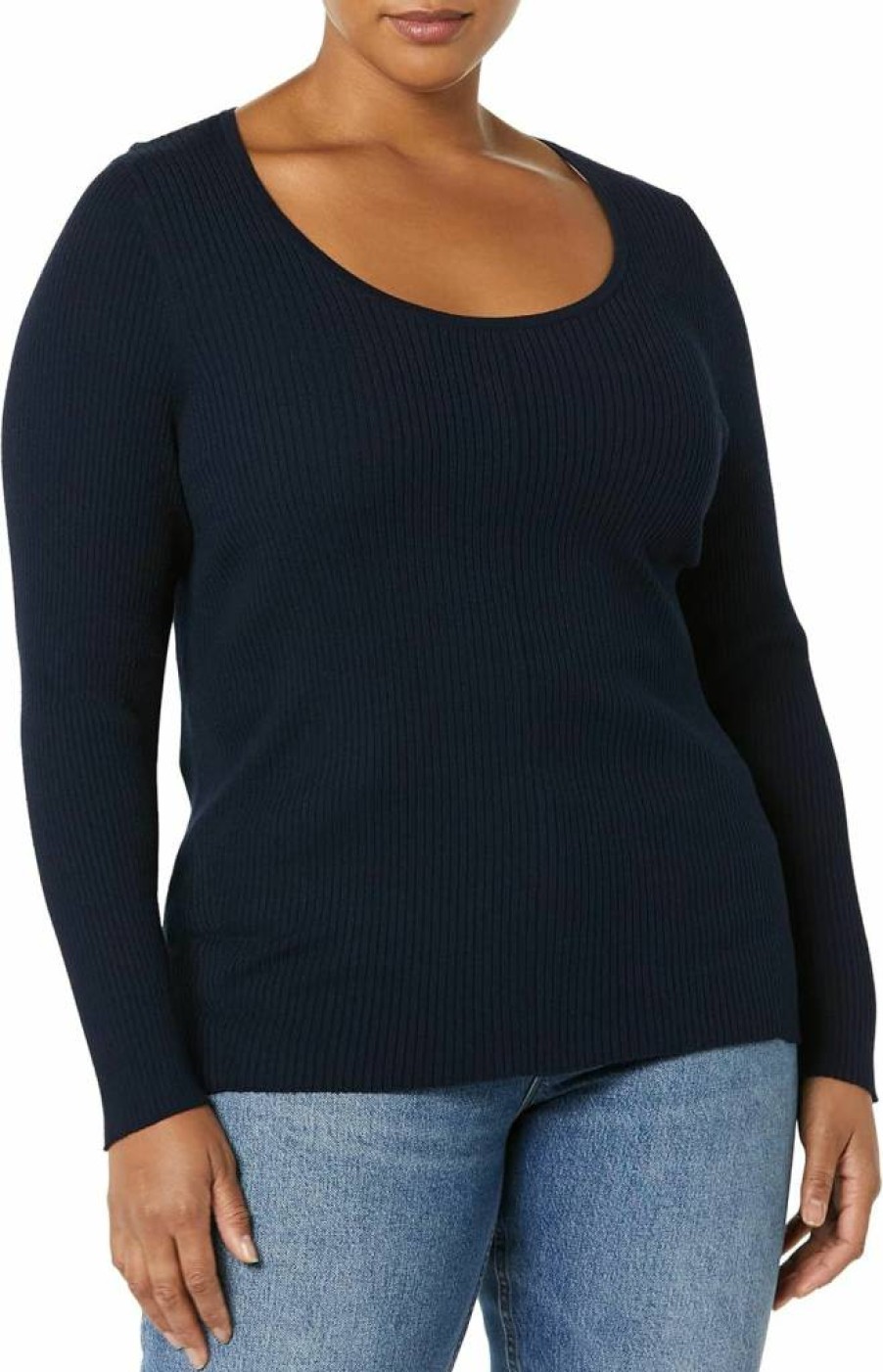 Amazon Essentials Women's Plus Size Long-Sleeve Stretch Scoop Neck Sweater - Soft Fine Gauge Knit Casual Top