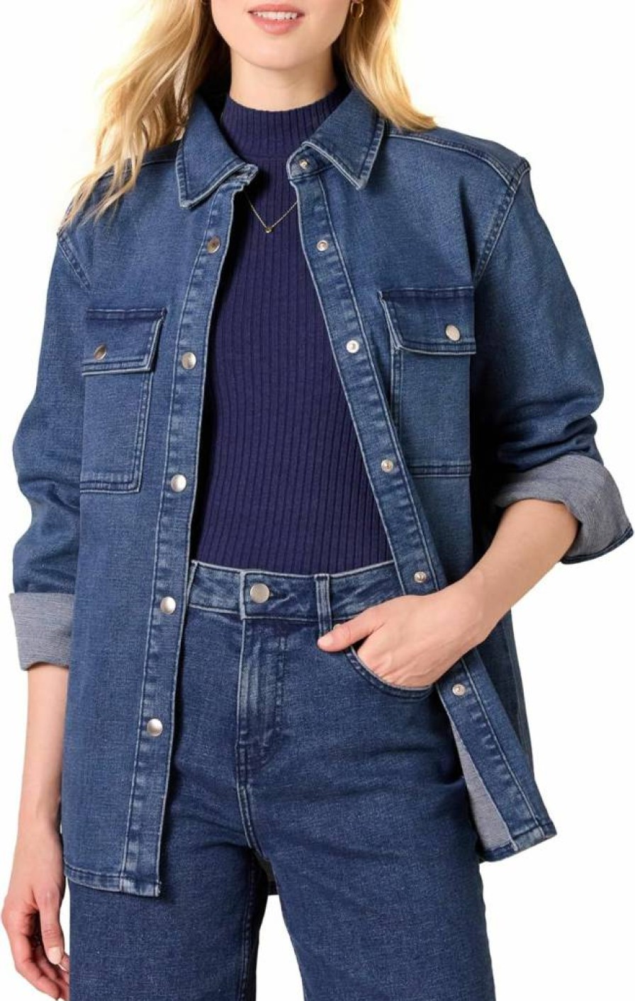 Amazon Essentials Women's Denim Shirt Jacket - Oversized Fit, Heavyweight Comfort, Stylish Layering Piece