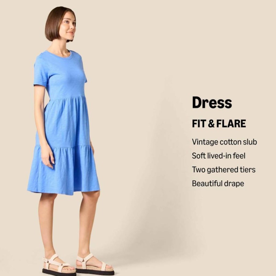 Amazon Essentials Women's Casual Short-Sleeve Tiered Mini Dress with Crew Neck