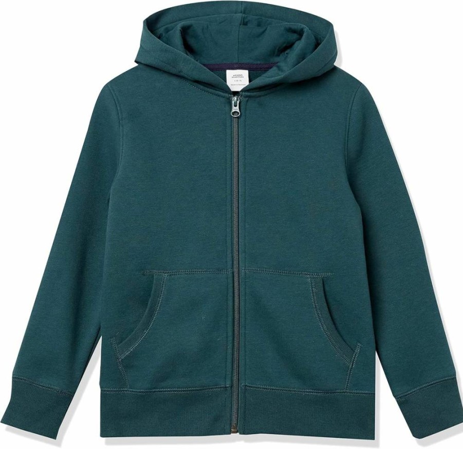 Amazon Essentials Boys' Zip-Up Hooded Sweatshirt - Lightweight Fleece Pullover with Front Pocket