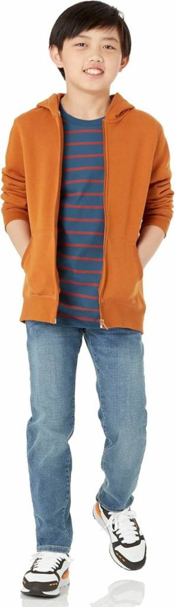 Amazon Essentials Boys' Zip-Up Hooded Sweatshirt - Lightweight Fleece Pullover with Front Pocket