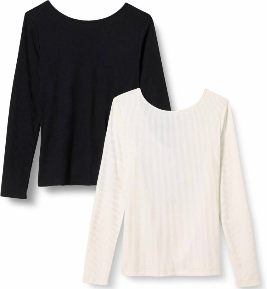 Amazon Essentials Women's Slim-Fit Rib-Knit Long Sleeve Scoop Neck T-Shirt, 2-Pack