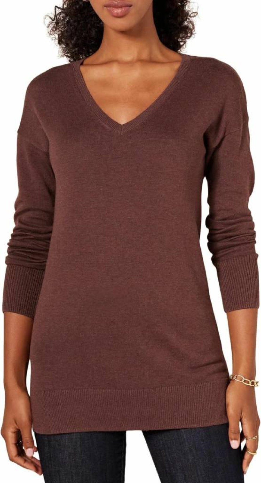 Amazon Essentials Women's Plus Size Lightweight Long-Sleeve V-Neck Sweater Tunic Top