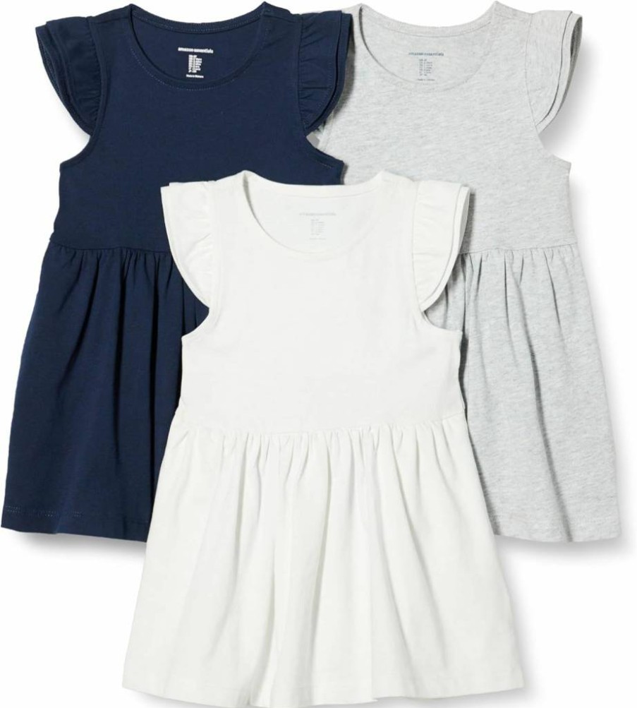 Amazon Essentials Girls & Toddlers' 3-Pack Ruffle Sleeve Jersey Play Dress - Soft Casual Outfits