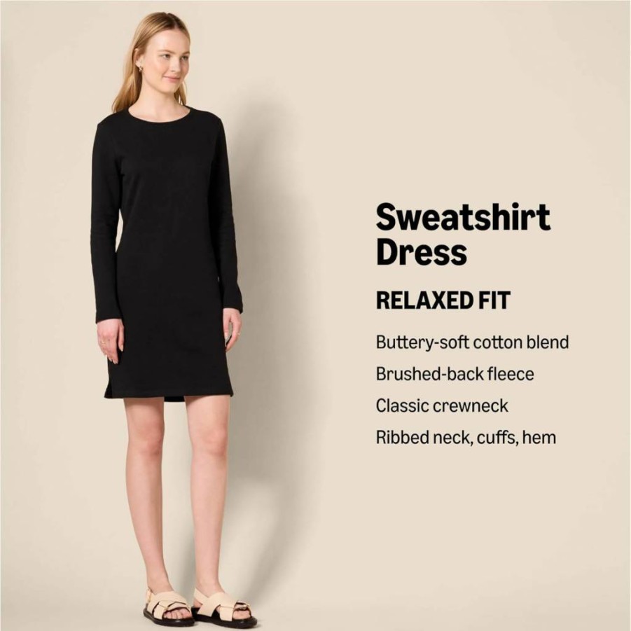 Amazon Essentials Women's Fleece Knee-Length Dress with Crewneck and Long Sleeves
