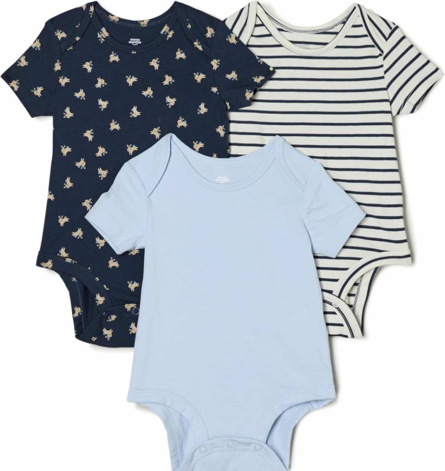 Amazon Essentials Baby Bodysuits 3-Pack, Unisex Short Sleeve Onesies for Infants