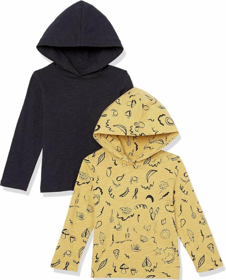 Amazon Essentials Boys' Lightweight Long-Sleeve Hooded T-Shirts, 2-Pack, Comfortable Kids' Pullover Top