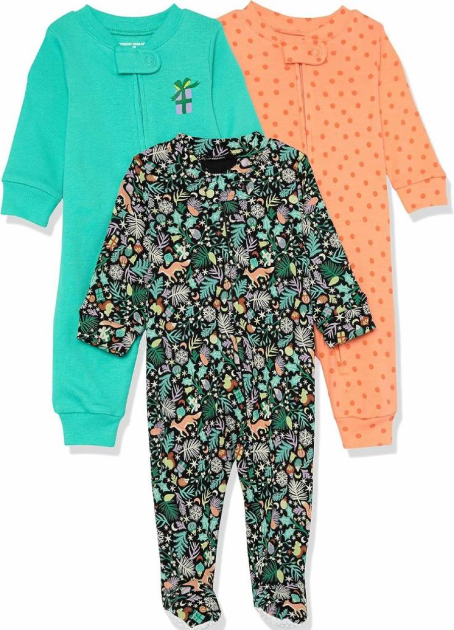Amazon Essentials Unisex Baby & Toddler Cotton Footless Pajama Set - Soft Sleepwear, Snug-Fit Comfort, Multipack (3-Pack)