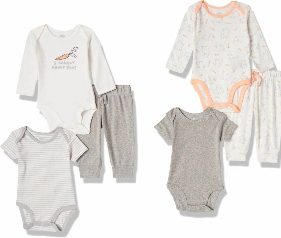 Amazon Essentials Unisex Baby Cotton Layette Sets, 6-Pack Newborn Outfits, Soft Comfortable Bodysuits & Rompers