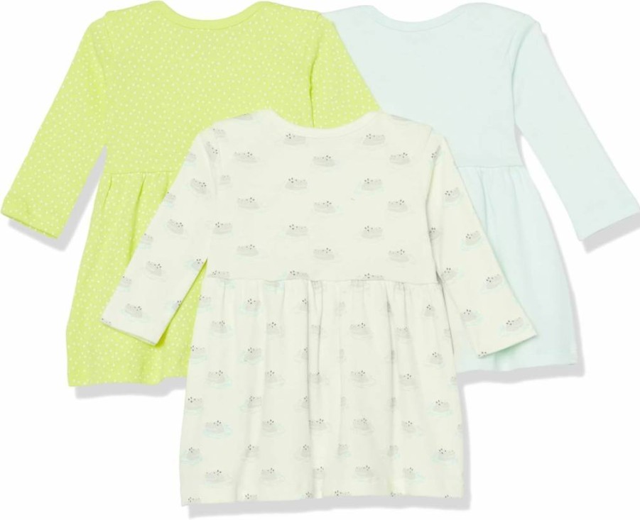 Amazon Essentials Baby Girls' Cotton Long-Sleeve Dresses, 3-Pack - Soft Casual Playwear for Toddlers