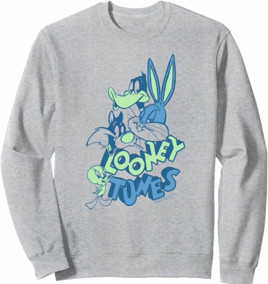 Amazon Essentials Looney Tunes Graphic Print Sweatshirt - Blue & Green Cartoon Character Design