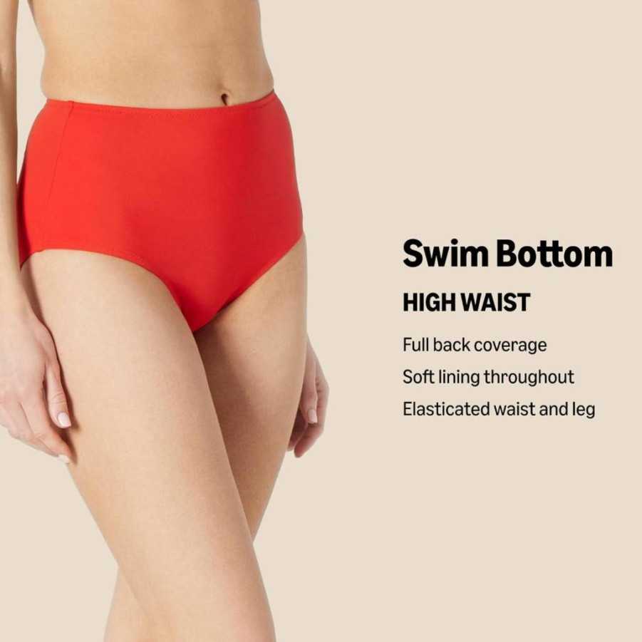 Amazon Essentials Women's High Waist Swim Bottoms Plus Size - Comfortable Tummy Control Bathing Suit Bottoms for Women