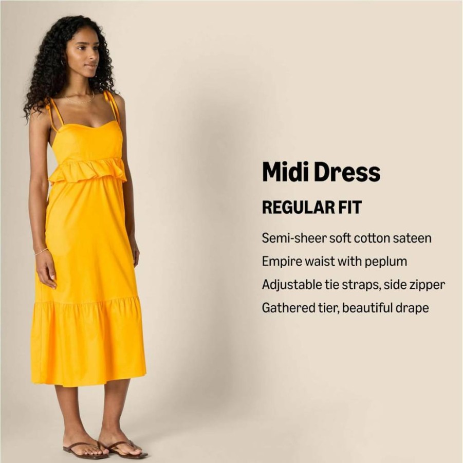 Amazon Essentials Women's Empire Waist Cotton Sateen Dress with Ruffle Hem and Fit & Flare Midi Length