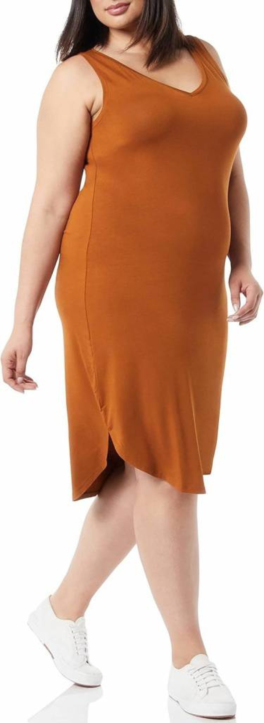 Amazon Essentials Women's Sleeveless V-Neck Midi Dress - Comfortable Jersey Knit Casual Summer Dress