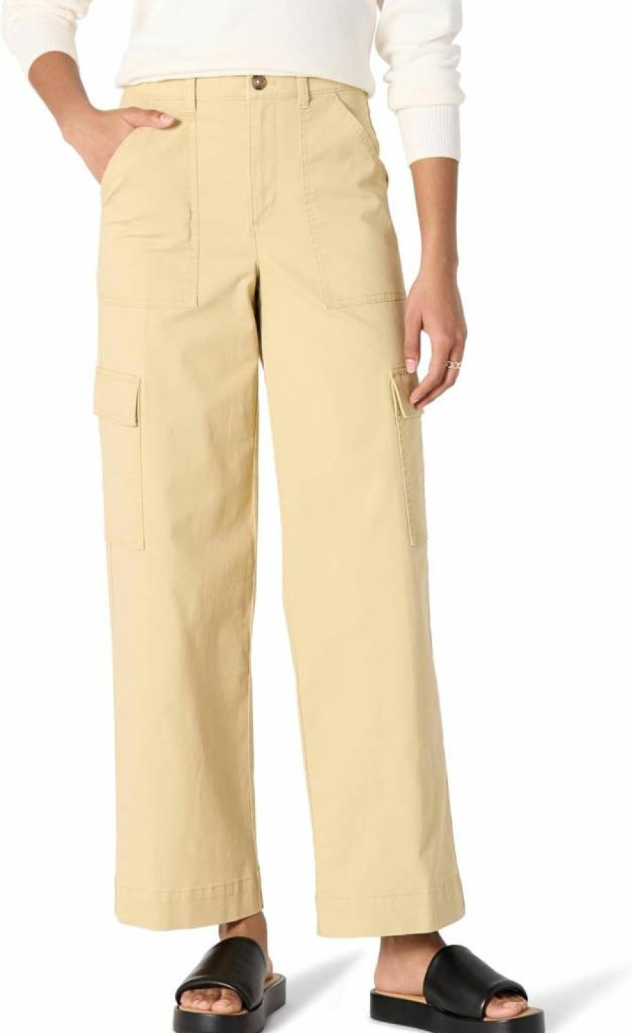 Amazon Essentials Women's Cargo Pants High-Rise Regular Fit Khaki Full-Length Casual Trousers