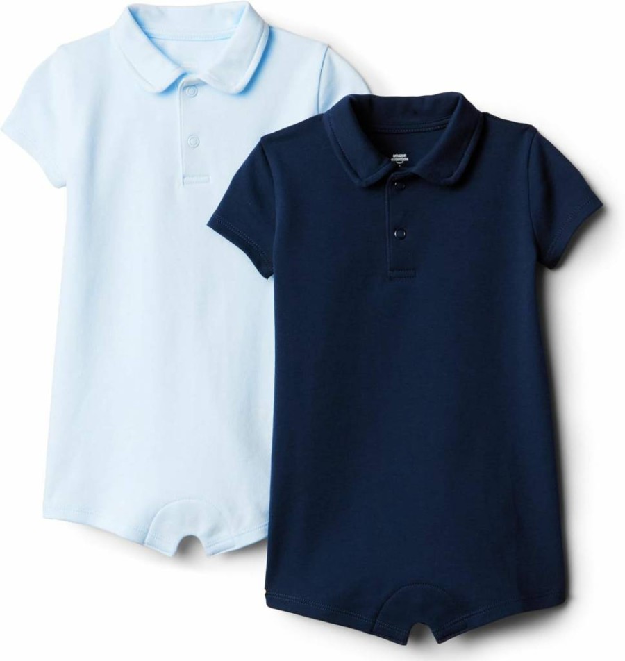 Amazon Essentials Baby Boys' Short Sleeve Romper 2-Pack - Soft Cotton Casual Outfit