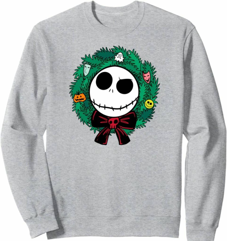 Amazon Essentials Nightmare Before Christmas Holiday Wreath Graphic Sweatshirt - Festive Jack Skellington Pullover