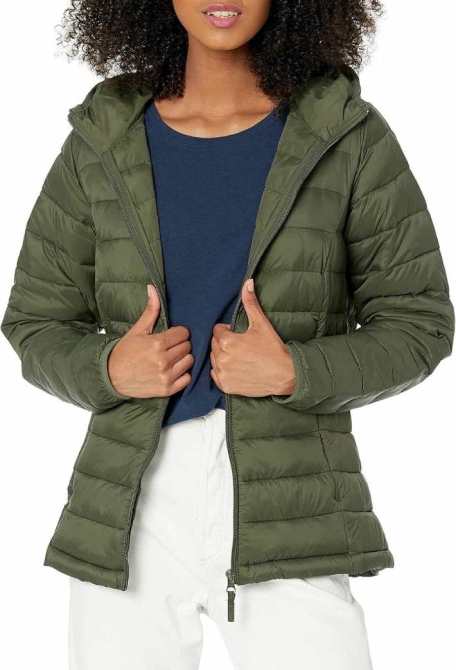 Amazon Essentials Women's Lightweight Water-Resistant Hooded Puffer Jacket with Full-Zip & Long Sleeves, Packable for Travel