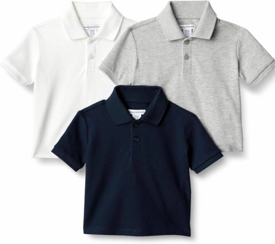 Amazon Essentials Boys & Toddlers' 3-Pack Cotton Spandex Polo Shirts - Comfortable Stretch Pique Knit Tops