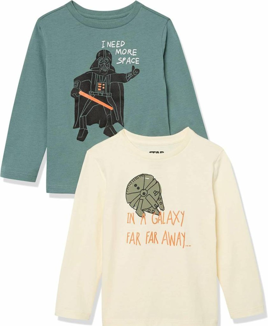 Amazon Essentials Boys' Long-Sleeve Marvel & Star Wars Graphic T-Shirts, 2-Pack, Disney Licensed Apparel