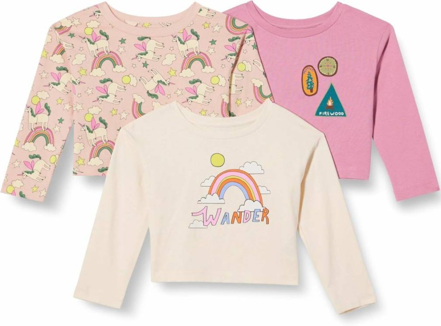 Amazon Essentials Girls' & Toddlers' 3-Pack Long Sleeve Cotton T-Shirts - Soft Casual Tees