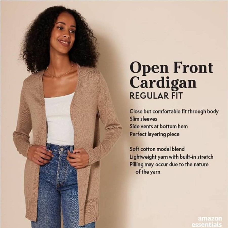 Amazon Essentials Women's Lightweight Open-Front Cardigan Sweater - Plus Size & Regular Sizes - Comfortable Knit Wrap Cover-Up