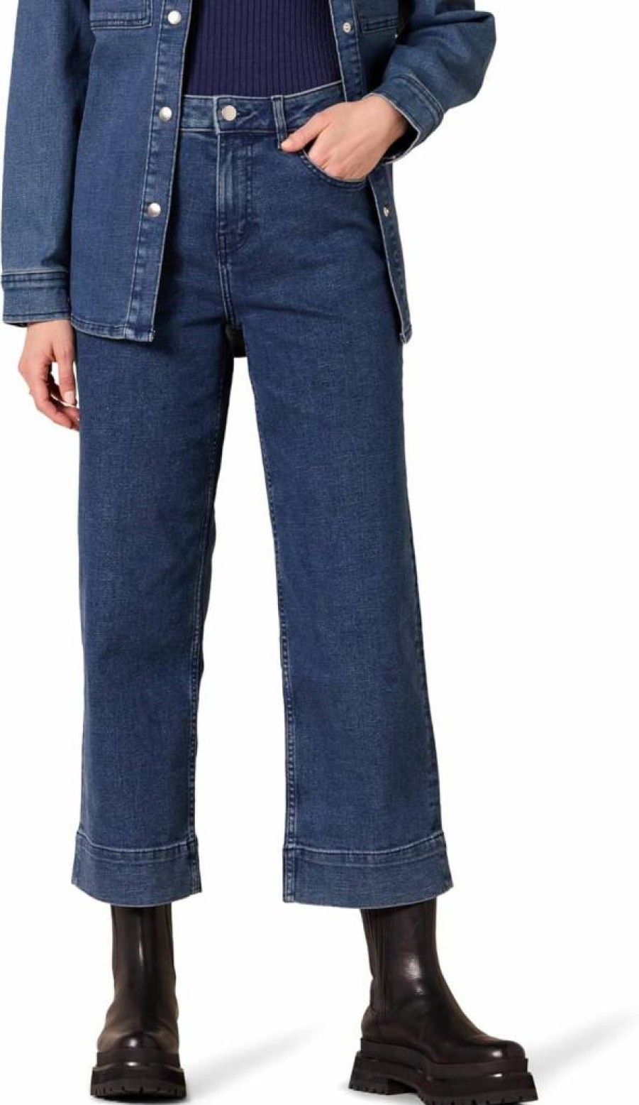 Amazon Essentials Women's Wide-Leg Ankle Jeans - High-Rise Regular Fit Denim Pants for Women
