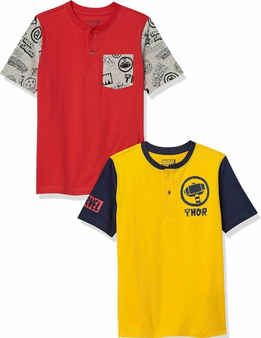 Amazon Essentials Boys' & Toddlers' Disney Marvel Star Wars Graphic Short-Sleeve Henley T-Shirts, 2-Pack