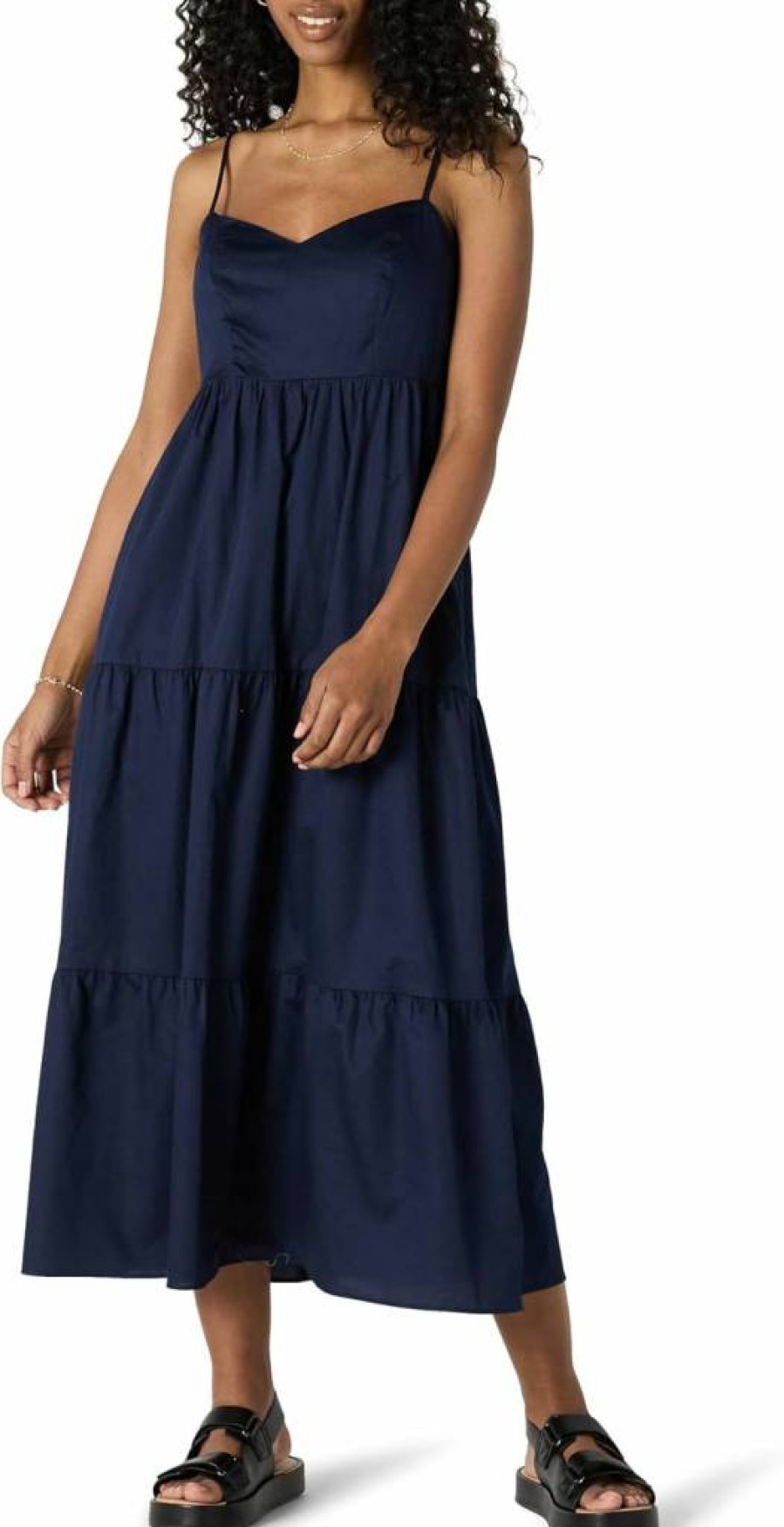 Amazon Essentials Women's Empire Waist Cotton Sateen Maxi Dress with Tiered Flare Skirt