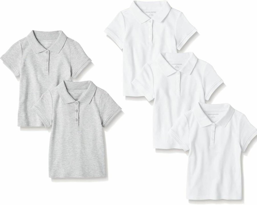 Amazon Essentials Girls & Toddlers' Short-Sleeve Interlock Polo Shirt Multipack - Comfortable Uniform Tees for School & Play