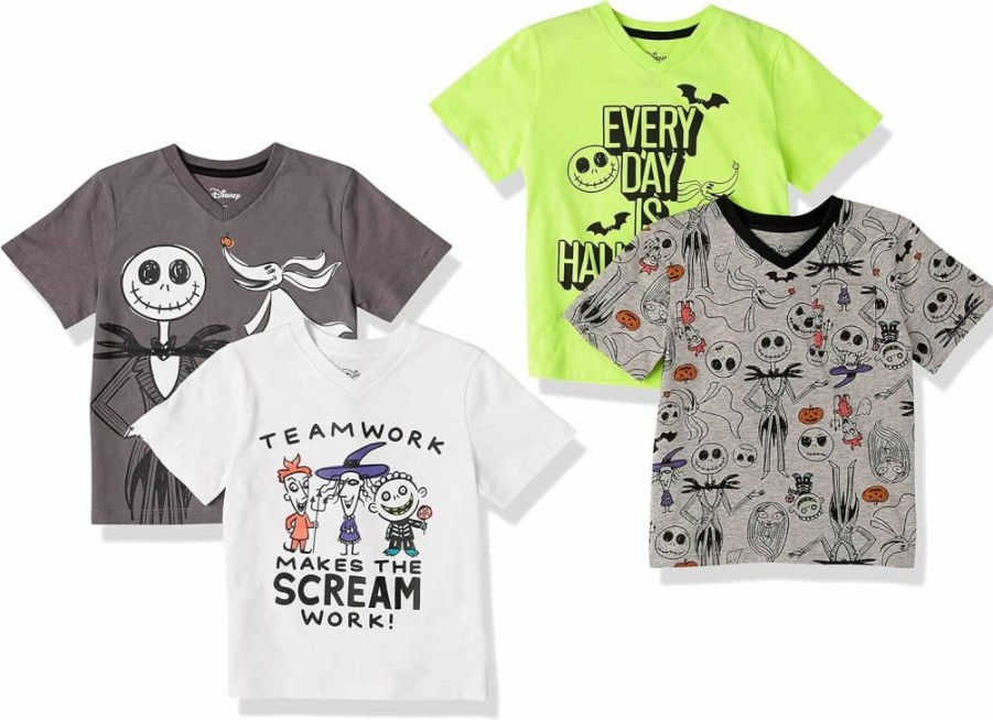 Amazon Essentials Boys' & Toddlers' Marvel & Star Wars Graphic Short-Sleeve V-Neck T-Shirts, 4-Pack