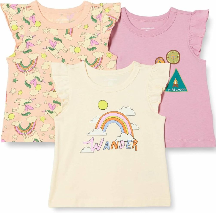 Amazon Essentials Girls & Toddlers' 3-Pack Sleeveless Ruffle T-Shirts | Cute Summer Tops