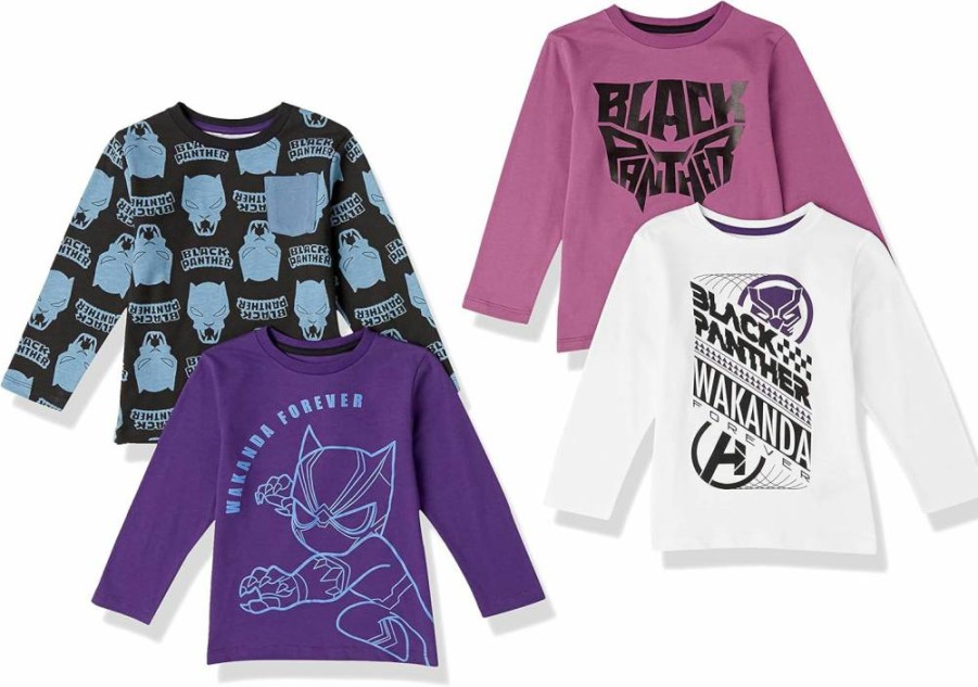 Amazon Essentials Boys' & Toddlers' Marvel & Star Wars Long-Sleeve T-Shirt Pack (4-Pack) | Disney Licensed Cotton Tees