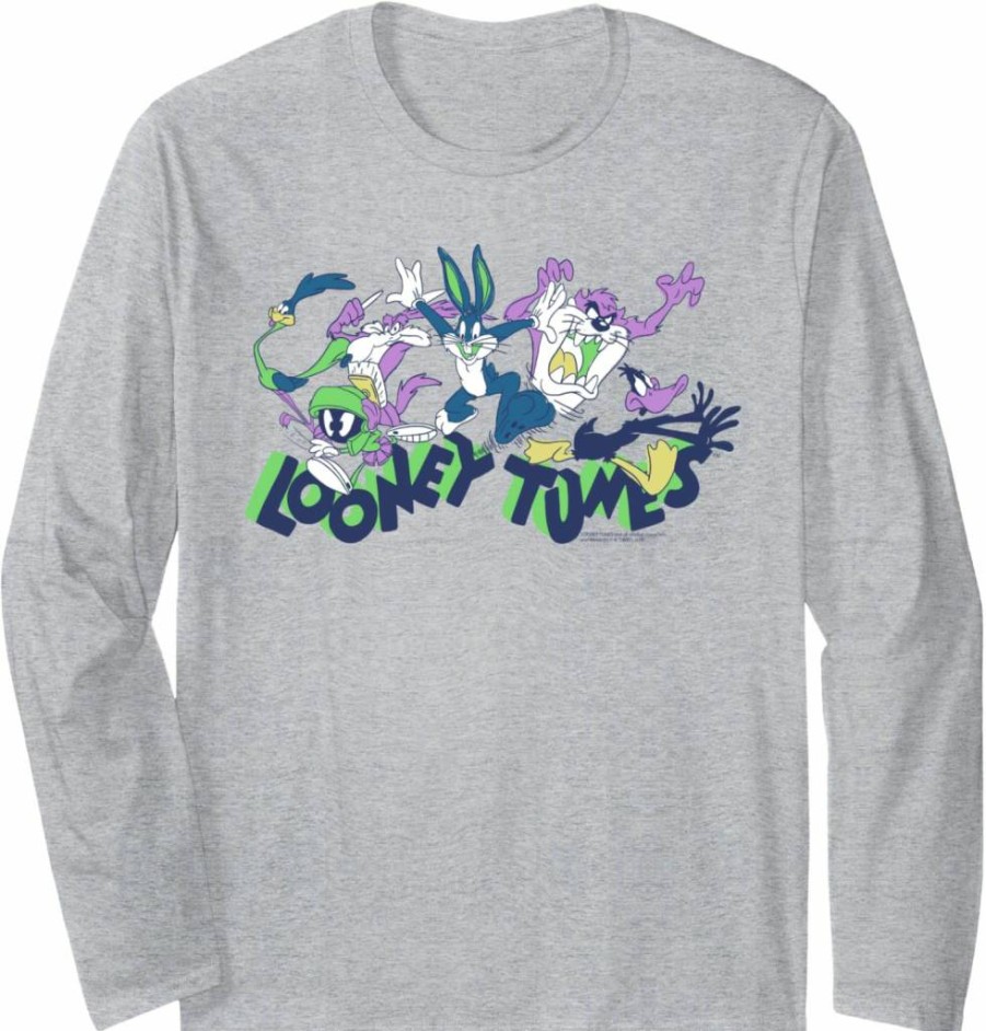 Amazon Essentials Men's Looney Tunes Graphic Green Long Sleeve T-Shirt with Character Print