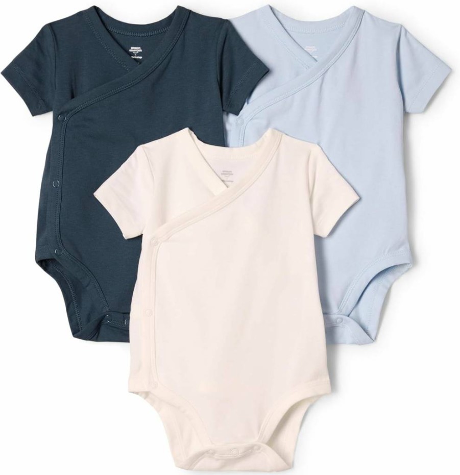Amazon Essentials Baby Bodysuits 3-Pack, Unisex Side-Snap Short Sleeve Onesies for Newborns & Infants